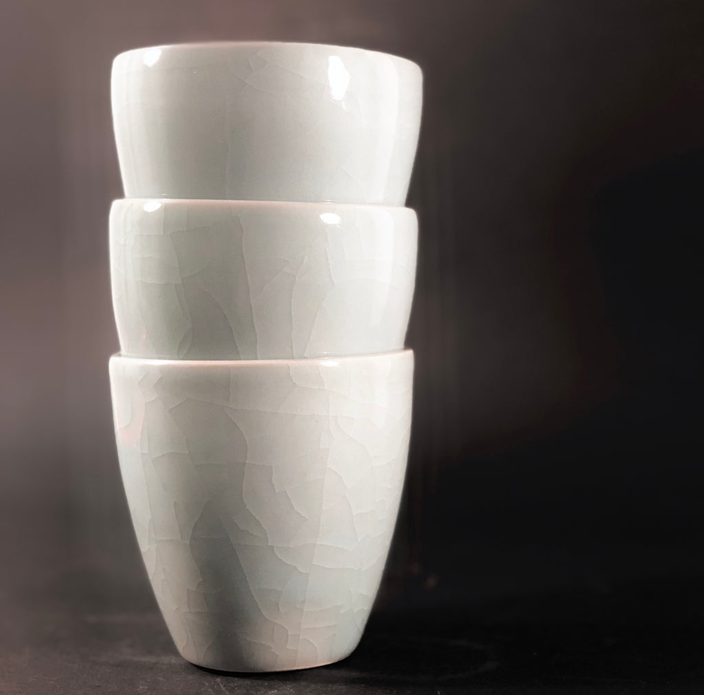 Porcelain Cups in Celadon Kwan Crackle Glaze