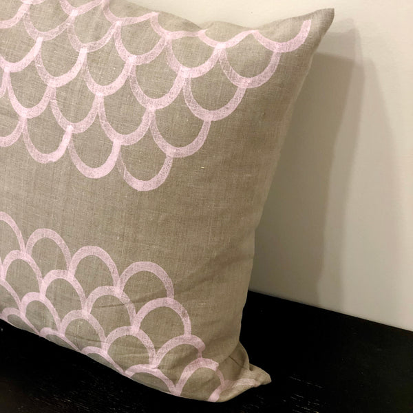 Pink Swirls on Oat - Linen Cushion Cover by Pebble and Stone includes Feather Cushion